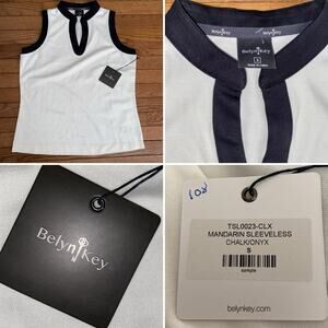 NEW Belyn Key $108 Mandarin Sleeveless Golf Tennis Tank BLK WHT Womens Small NWT